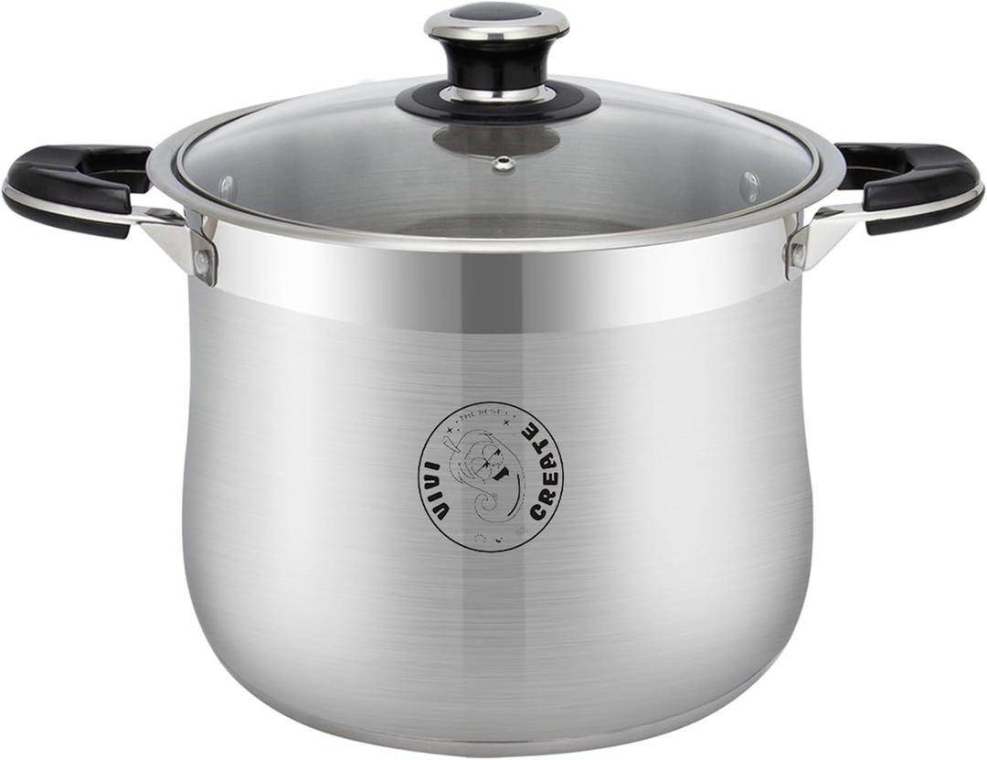 Vivicreate 9 Quart Stainless Steel Stock Pot with Lid Large Induction Cooking Pot for Pasta Soup Boiling Stew with Measurement Marks and Handles