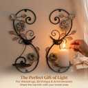 Farmhouse Wall Candle Sconces Set of 2 - Distressed Candle Holder Wall Mounted for Pillar - Vintage Metal Decor with Flower Leaves for Hallway Fireplace Bedroom Living Room