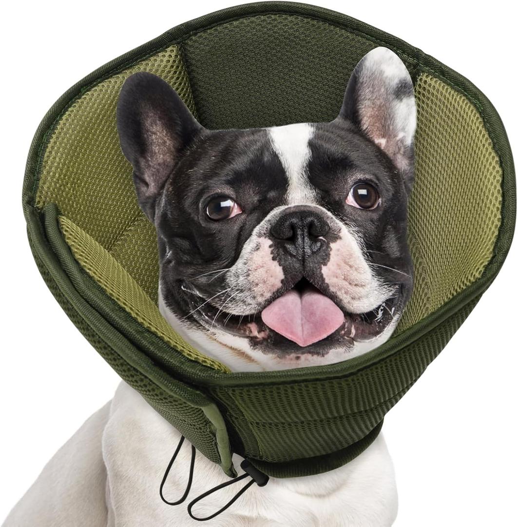 AOFITEE Dog Cone - Soft Cones Dog After Surgery, Comfy Cones for Dogs to Stop Licking, Adjustable Small Dogs Cone Collar for Wound Healing, Elizabethan Pet E-Collar, Army Green Small