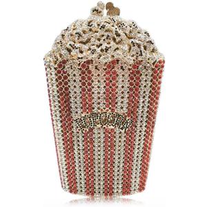 DJBM Luxury Women Popcorn Rhinestone Evening Bag Funny Crystal Handbag Novelty Diamond Clutch Purse for Evening Party Prom (Red)