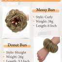 2PCS Messy Bun Hair Piece-Large Wavy Curly & Donut Updo Hair Pieces Set, Scrunchies Synthetic Chignon Ponytail Extensions Thick Updo for Women(Brown with Blonde Highlights)