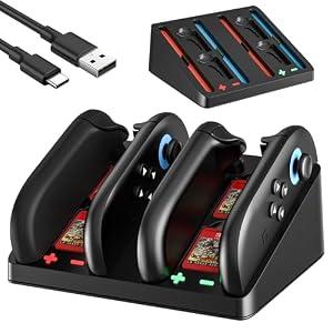 2 x FUNDIARY Charging Grip, Ergomonic Comfort Grip for Nintendo Switch 2 Controllers, Portable Charger Dock with USB Type-C Cable and LED Light Indicators, High Speed Charge While Play
