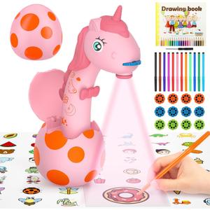 Drawing Projector for Kids: Unicorn Toys for Girls Aged 3+,Art and Craft Kit, Art Sketch Projector Drawing and Tracing Include 96 Stencils and 12 Markers, Projector for Learn to Draw Toy for Girls 3+