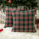 AQOTHES Pack of 2 Christmas Plaid Decorative Throw Pillow Covers Scottish Tartan Cushion Case for Farmhouse Home Holiday Decor Red and Green, 18 x 18 Inches