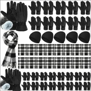 48 Pcs Winter Beanie Hat Glove Scarf Set Bulk Fleece Windproof Ski Glove Plaid Scarves Warm Beanie Cap for Women Men Homeless (Fashion)