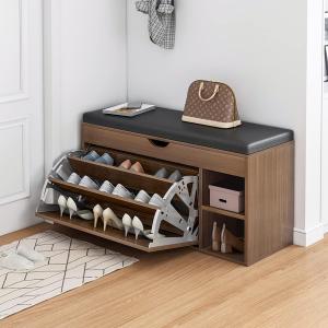 HOMEMORE Shoe Storage Bench Entryway Shoe Bench with Adjustable 3-Tier Flip-Up Shoe Rack Wooden Shoe Cabinet with Seat Cushion for Hallway Living Room, 39.3*21*13.9