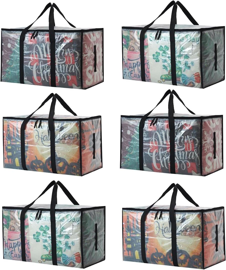 6-Pack Extra Large Clear Moving Bags with Zippers, 93L Heavy Duty Storage Totes with Wrap-Around Handles, Collapsible Clothes & Holiday Storage Bins Alternative (100lb Capacity)