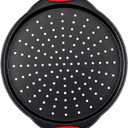 13 Inch Pizza Pan for Oven, Round Pizza Pan with Holes - Non-Stick Carbon Steel Pizza Tray with Silicone Handles - for Cooking, Baking, and Grilling - Dishwasher Safe