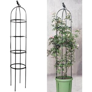 6ft Garden Obelisk Trellis for Climbing Plants-Rustproof Metal Pipe with Heavy Duty Plastic Coated, Garden Outdoor Indoor Potted Plant Support for Clematis Vine Jasmine Support （Black）