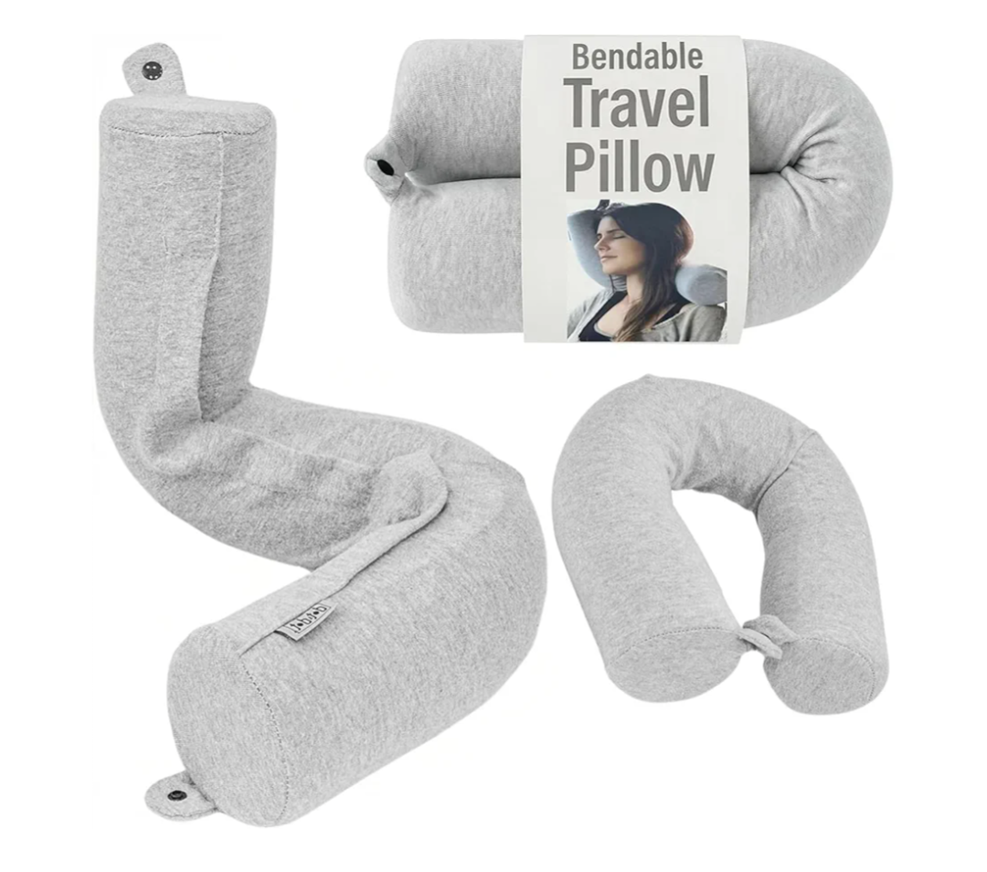 Dot&Dot Twist Memory Foam Travel Pillow for Airplanes - Travel Neck Pillow for Sleeping - Airplane Pillow for Neck Support, Chin, Lumbar and Leg - Adjustable, Bendable Neck Roll Pillow