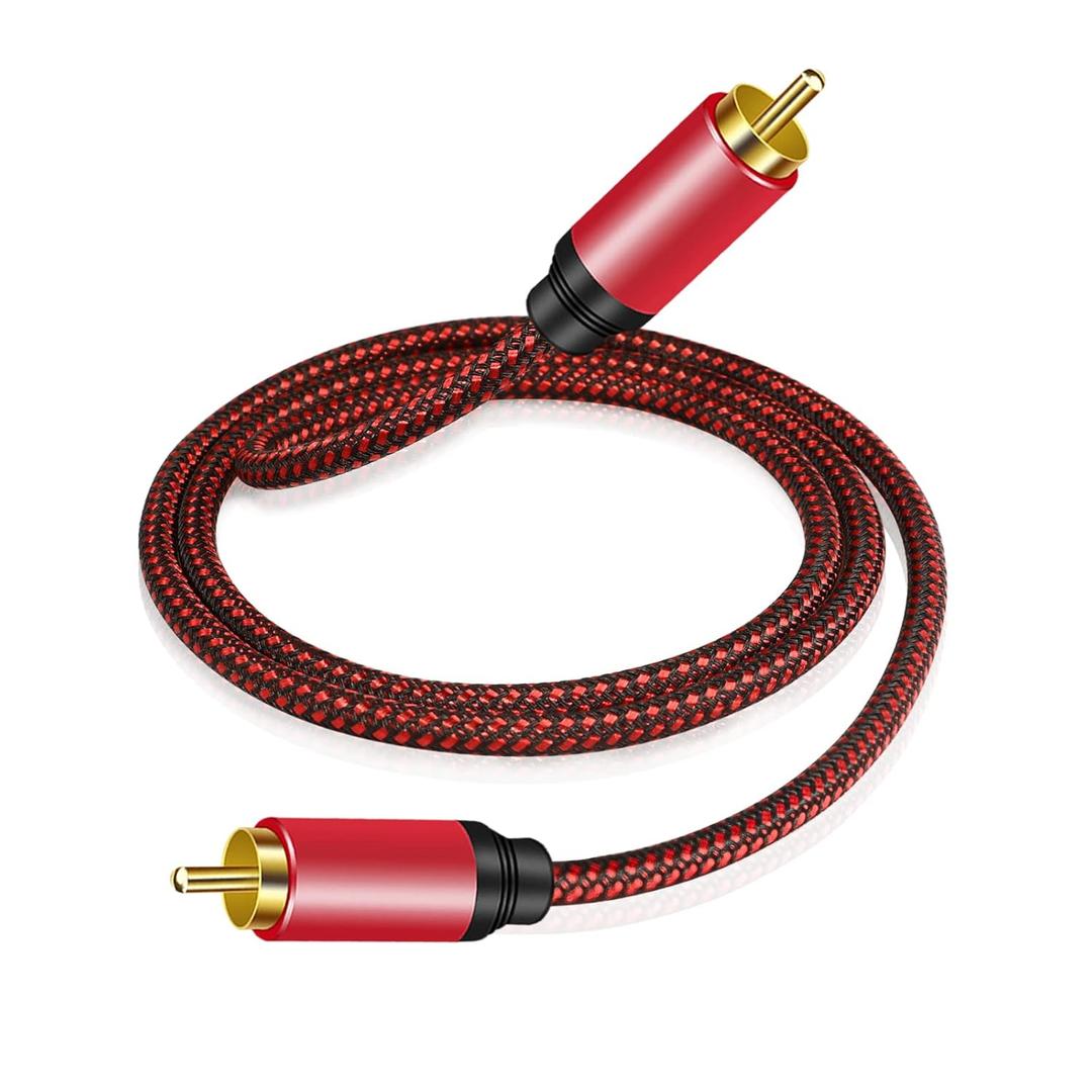 Tiierzon Digital Coaxial Audio Cable 20ft,1RCA Male to 1RCA Male Subwoofer Cable Nylon Braided RCA Video Cable for Subwoofer, Home Theater, HDTV, Hi-Fi Systems (20Ft)