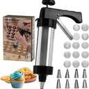 Stainless Steel Cookies Press, Cookies Press for Baking,Cookie Press Gun Kit with 13 Cookie Discs and 8 Piping Tips for DIY cake Maker Decorating Baking Supplies
