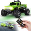 Mini RC Car, 1/64 rc car Mini Remote Control Monster Truck with Trailer & Lights, 2.4Ghz & APP Remote Control, Rechargeable Mini Alloy Monster Truck Rc, Speed/Steering Adjustable (Green)