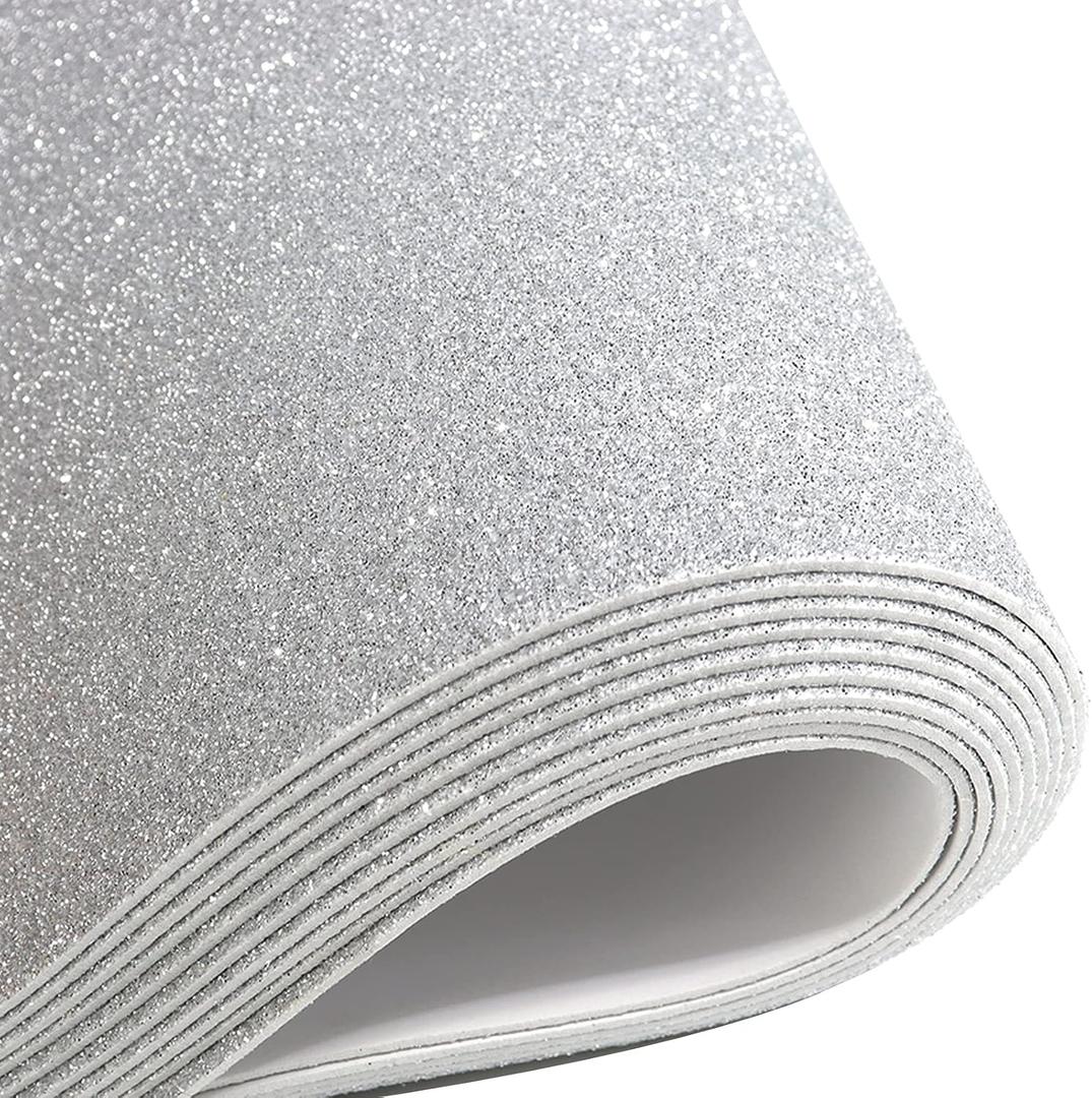 2 x 10 Sheets Glitter Paper Sheet for Crafts Easter Apirl Fool's Memorial Day Decor, A4 Cardstock Self-adhesive Paper for Christmas Construction Scrapbook DIY Card Decoration (Silver)