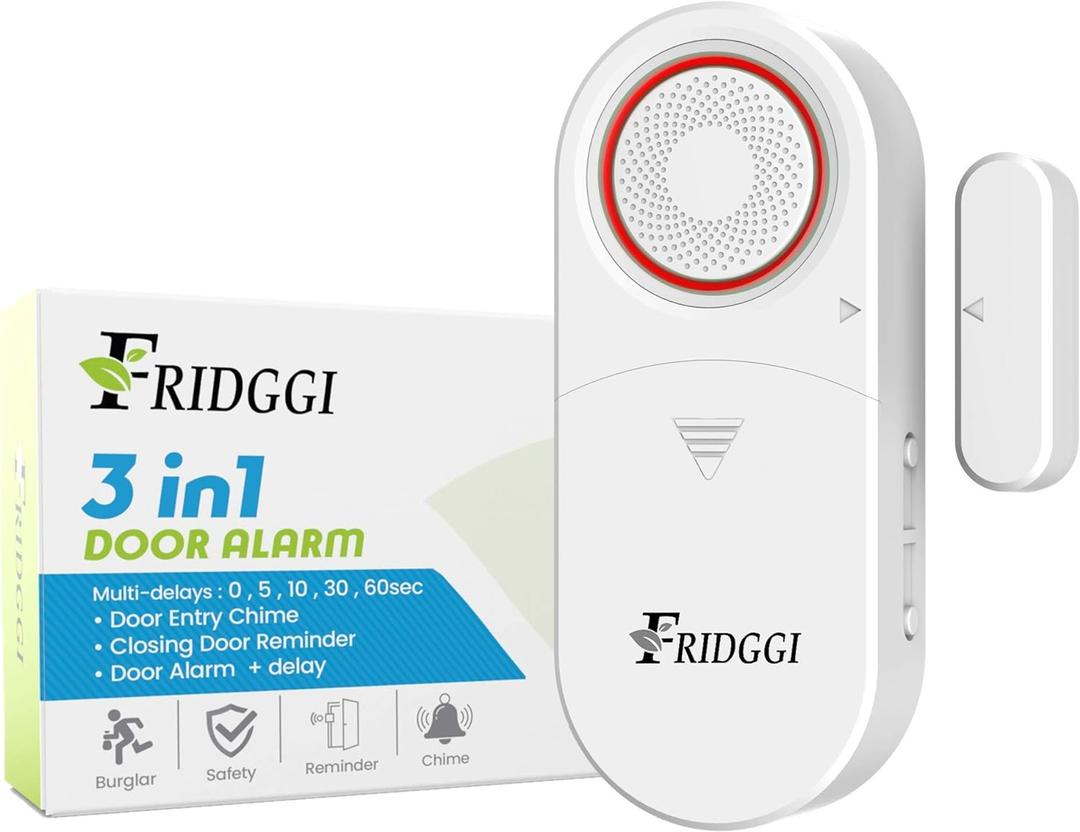 3in1 Alarm - Door Ajar Alarm, Door Chime with Delay, 0/5/10/30/60 Seconds, 2/5 Minutes, Close Door Reminder, 80 to 120 dB, Time Delay Alert When Left Open for Freezer, Home, Shop. (White)