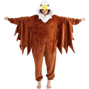 UiopSo Unisex Adult Eagle Onesie Pajamas, Flannel Hooded Sleepwear Halloween Costumes Animal Cosplay Homewear (Small, Bald Eagle)