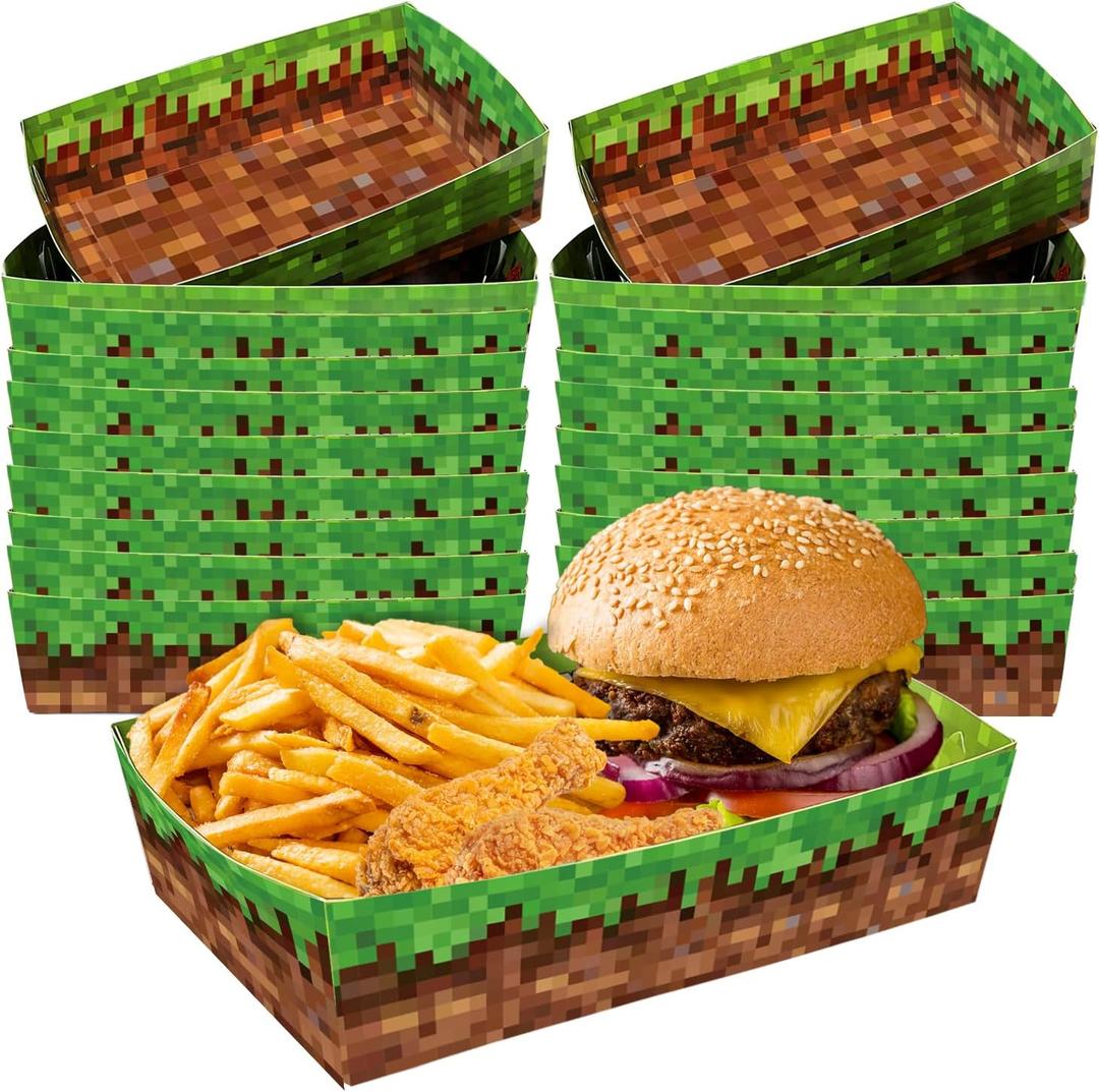 36 Pcs Video Gaming Theme Paper Food Trays Boats Disposable, Nacho Snack Taco Food Trays for Video Game Birthday Party Decorations Supplies Favors