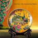 LIYAOLI Decorative Plates for Display,2024 Chinese Classical Colorful Peacock Birds and Peony Flowers Plate Decor Handmade Art Decor for Display Living Room Table