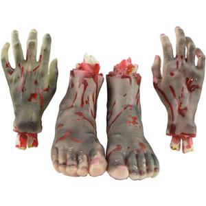 4pcs Halloween Bloody Decoration Haunted House Scary Fake Bloody Broken Severed Hands and Foot Body Prank Party Props