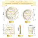 MotiMind 120 Pcs Happily Ever After Tableware Set Wedding Reception Party Table Decorations White and Gold Dot Paper Plates Cups Napkins Forks for 24 Guests Wedding Bridal Shower Engagement Party