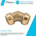 SharkBite 1 Inch 45 Degree Elbow, Push to Connect Brass Plumbing Fitting, PEX Pipe, Copper, CPVC, PE-RT, HDPE, U660LFA