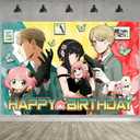 Spy Family Birthday Party Decoration,Anime Party Photo Background 5 x 3 FT and 18 Pcs Balloon,Anime Merch Party Backdrop Supplies
