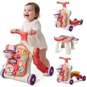 HYES Upgraded 5 in 1 Baby Walker and Activity Center for Baby Girl, Learning to Walk, Sit to Stand, Early Learning Push Toys for Infant 12 Months, Walking Toys Gift for Toddler Girls, Red