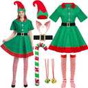 Forfamy Christmas Elf Costume Adult Men Women Kid, Santa's Helper Xmas Festive Outfit Elf Hat Ears Fancy Dress Accessories (Woman)