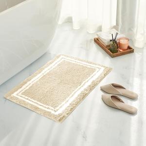 Tititex Luxury Cream Frame Line Bathroom Rug, 16x24 inch Extra Soft and Absorbent Microfiber Bath Rugs, Non-Slip Plush Shaggy Bath Carpet, Bath Mats for Bathroom Floor, Tub and Shower