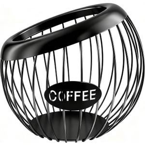 Large Capacity Black Metal Coffee Pod Storage Holder K Cup Organizer | Espresso Capsule Storage Basket Practical Decor Accessory for Kitchen Counter Bar Station