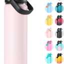 Fijinhom 24oz Insulated Stainless Steel Water Bottle, Wide Mouth Double Wall Vacuum, Silicone Straw, Sweat & Leak Proof, BPA Free Insulated Water Flask for Travel, Keep Cold 24h Hot 12h, Light Pink