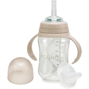 nouka Tritan Plastic Transitional Sippy Cup with Weighted Straw | Leak Proof and Easy Grip | Removable Handles | Soft Sand