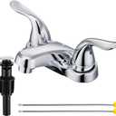 Bathroom Sink Faucets 2/3 Hole,Chrome Plating Dual Handles 4 inch Plastic Plating Over Bathroom Faucet with Pop-up Drain and 2 Supply Hoses for Apartment Rvs Sink Vanity