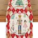 Artoid Mode Red Diamond Plaid Nutcracker Snowflake Christmas Table Runner, Winter Kitchen Dining Table Decoration for Home Party Decor 13x72 Inch