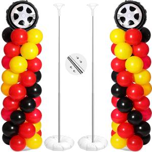 Ctosree 133 pcs Race Car Party Balloons Stand Kit Car Race Balloons Party Supplies Red Black Yellow Decoration