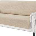 CUCRAF Non Slip Quilted Sofa Cover, Water Resistant Slipcover Furniture Protector for 3 Cushion Sofa Pet Friendly, Washable Couch Cover with Adjustable Elastic Straps (X-Large, Beige)
