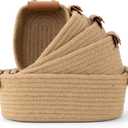 Beautiful Storage Basket Set of 5 - Sturdy Jute Rope Baskets for Shelves Are Perfect for Organizing Your Home - Quality Storage Bins Easily Fit With Any Nursery or Bedroom Decor