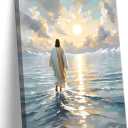 Jesus Walking On Water Canvas Wall Art Christian God Wall Decor Picture Religious Spirit Faith Poster Print for Living room Bedroom Church Decoration, 16x24in