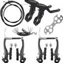 Complete Bike Brakes SetInner and Outer Callipers Cables Lever Kit Universal Bike Front and Rear MTB Brake with Multi-Tool Wrenches Black