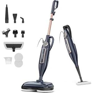DEVOAC VM6 Scrubbing Steam Mop with Rotating Mop Pads, 10 in 1 Steam Mop, Lightweight Spin Mop & 3 Steam Modes for Hard Floor Laminate Marble Floors (Ebony)