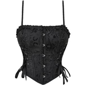 Women Crop Top Overbust Sexy Lace Up Bustier Slimming Body Shaper Short Torso Corselet (Medium, Black)