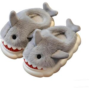 Kids Shark Slippers for Toddlers Boys Girls,Fuzzy Warm Winter Indoor Slippers with Non-Slip Sole,Christmas & New Year Gift for Little Shark Lovers. (Gray)
