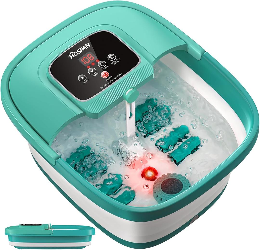 HOSPAN Collapsible Foot Spa with Heat, Bubble, Red Light, and Temperature Control, Foot Bath Massager with 8 Shiatsu Massage Rollers, Pedicure Foot Spa for Relaxation - FS01A (Sky Blue)