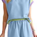 SHEWIN Women's Two Piece Lounge Sets Casual Short Sleeve Pullover Tops Matching Shorts Loungewear Tracksuit Set Small