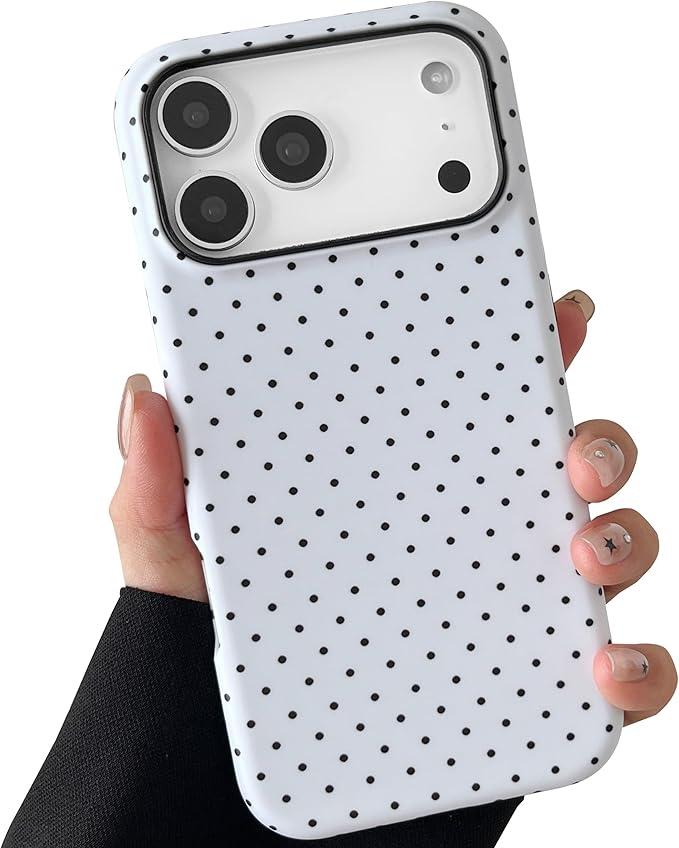 TQLGY for iPhone 17 Pro Max Case, Cute Polka Dot Phone Case Shockproof Slim Soft TPU and Hard PC Protective Cover for Women Girls, White