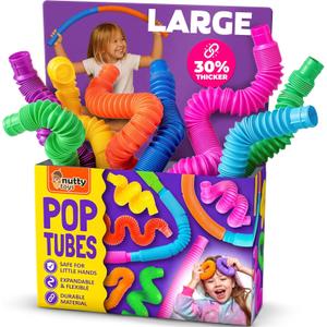 Nutty Toys Pop Tubes - Large 8-Pack Sensory Toys - Creative STEM Learning for Kids & Toddlers - Connect & Pop! Top ADHD Autism Fidget 2026, Best Boy & Girl Valentines Day and Easter Basket Gifts Idea