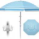 8ft Large Beach Umbrella,Heavy Duty Wind Resistant Portable Sun Shade w/Tilt Pole&Sand Anchor,Shoulder Carry Bag,Removable Hook,UV 50+ Protection,Air Vents Design for Patio Garden Pool