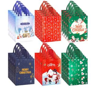 7 Pack Reusable Christmas Tote Bags - Non-Woven Shopping Bags with Handles for Gifts, Treats, Wrapping