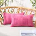 UGASA Valentines Outdoor Waterproof Pillow Covers Pack of 2 Weaving Texture Water Resistant Outside Decorative Pillow Cases for Patio Garden Porch Yard Bench Tent 12x20 Inch, Hot Pink
