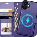 OCASE for iPhone 17 Detachable Wallet Case with Card Holder, 2 in 1 PU Leather Flip Folio with RFID Blocking Stand Wrist Strap Shockproof Phone Cover 6.3 Inch 2025, Purple